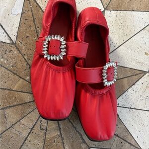 Free People Red Flats with Rhinestone Buckle